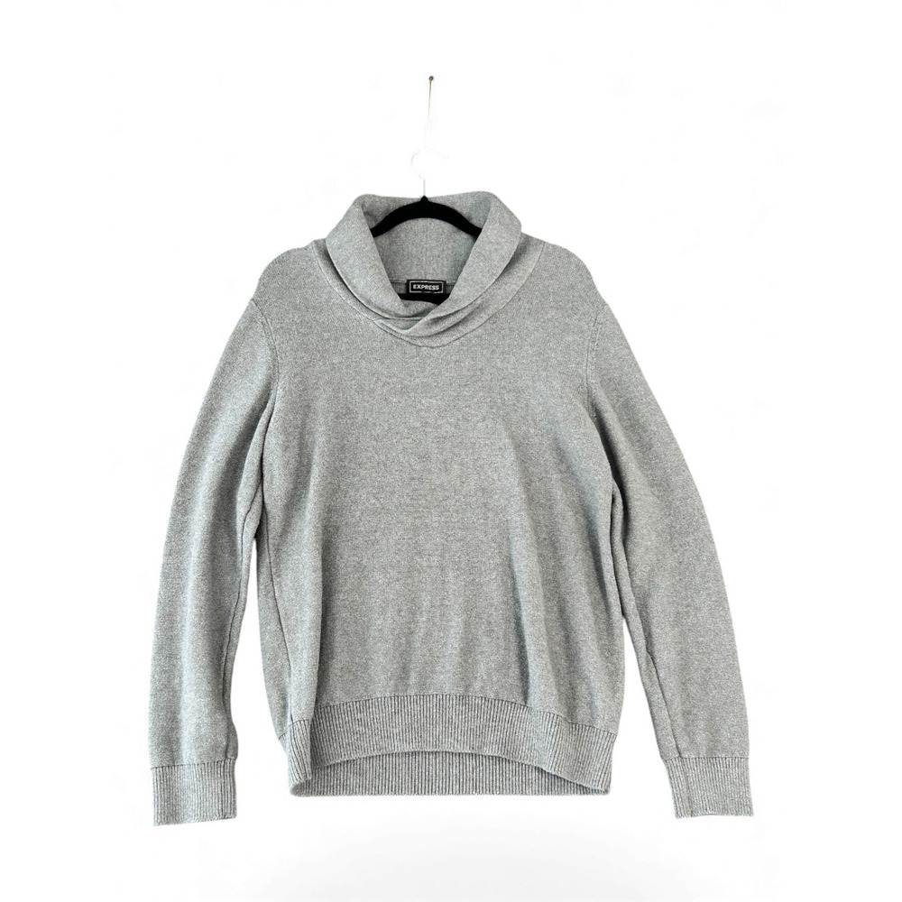 EXPRESS‎ Gray Shawl Collar Knit Sweater Long Sleeve Pullover Women Medium